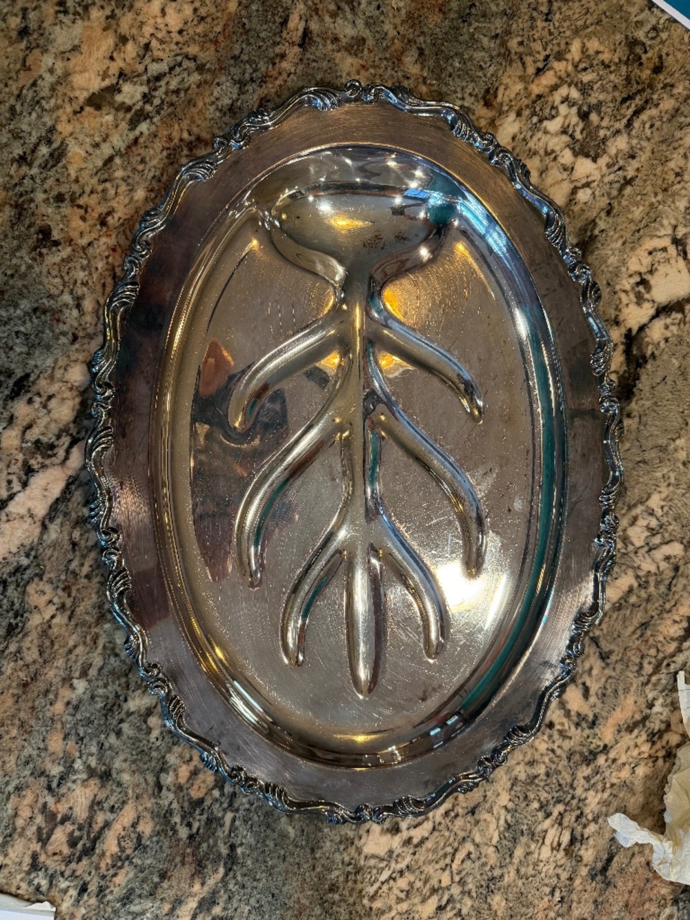 Silverplated WM Rogers 16x12" heavy Footed Meat Platter with Juice Tree